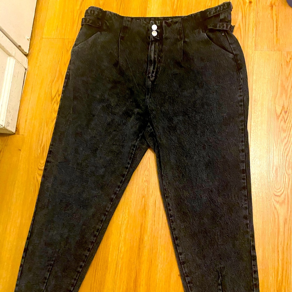Black acid wash mom jeans high waist